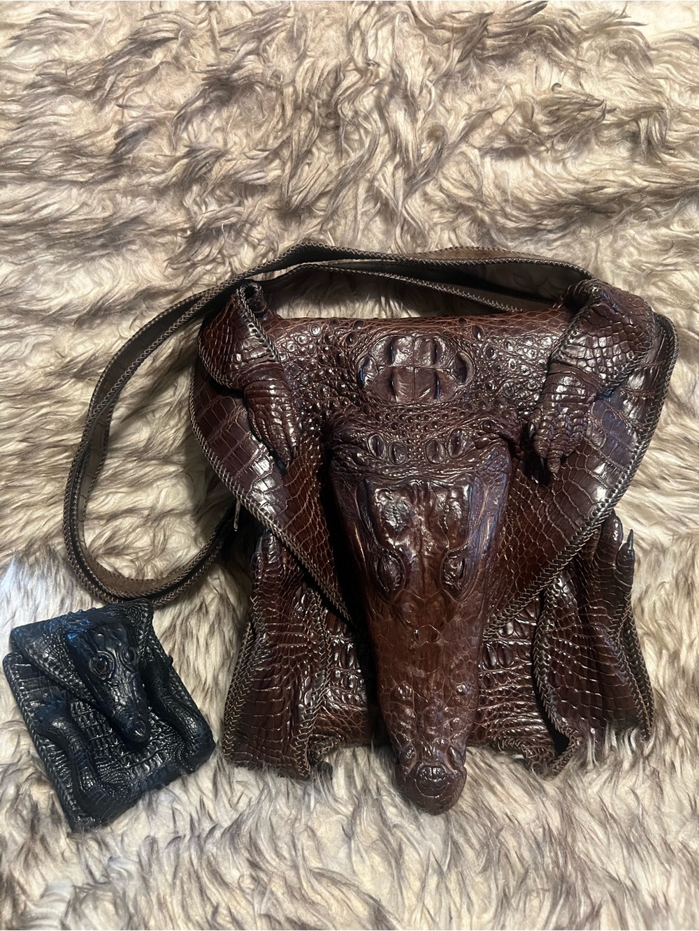 Men's/Women NEW Brown HandCrafted Alligator Shoulder Bag with small billfold